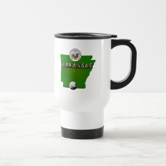 Arkansas Map, Seal and State Faux Quarter Travel Mug