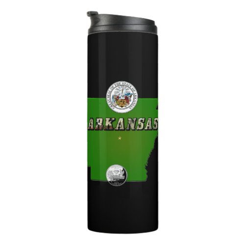 Arkansas Map, Seal and State Quarter Thermal Tumbler
