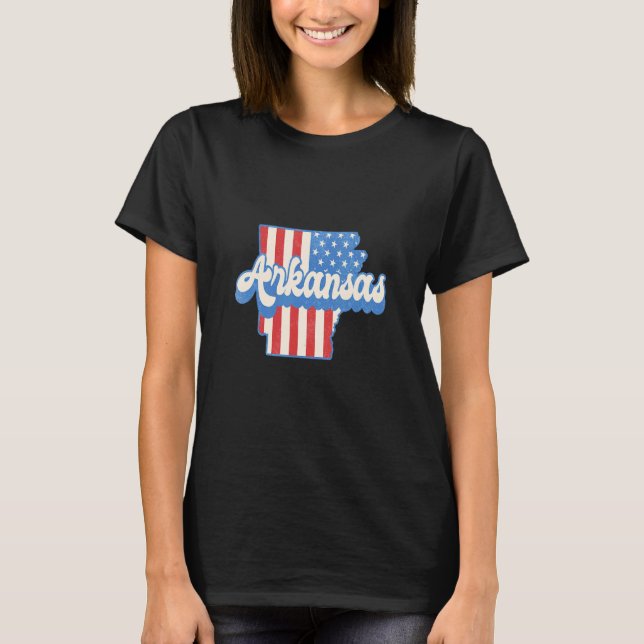 Arkansas Map State American Flag 4th Of July Pride T-Shirt (Front)