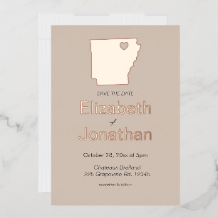 Arkansas Map Wedding Save The Date Rose Gold Foil Invitation