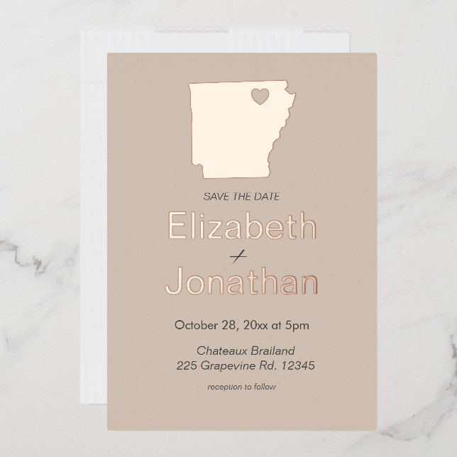 Arkansas Map Wedding Save The Date Rose Gold Foil Invitation (Envelope)