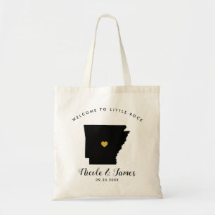 Arkansas Map Wedding Welcome Bag Tote Black & Gold