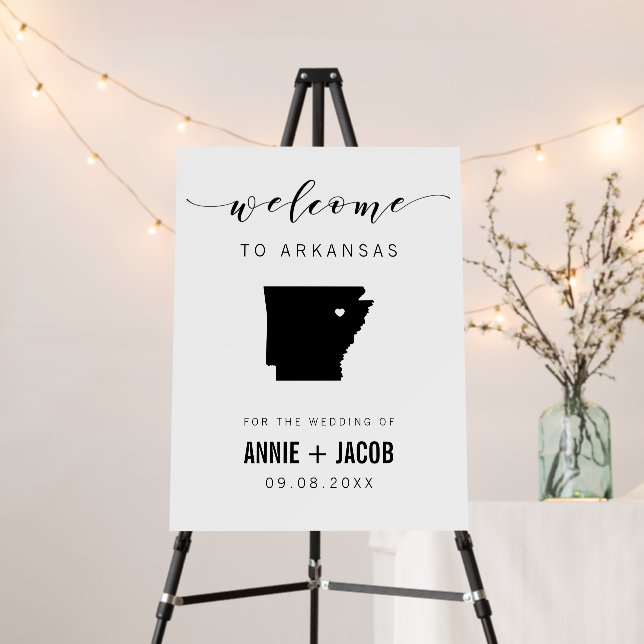 Arkansas Map Wedding Welcome Sign, Foam Board (In Situ (Stand))