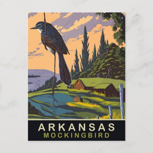 Arkansas Mockingbird on a Farm Travel Postcard