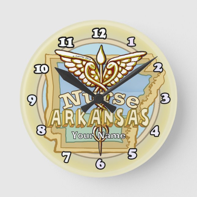 Arkansas Nurse Caduceus Round Clock (Front)