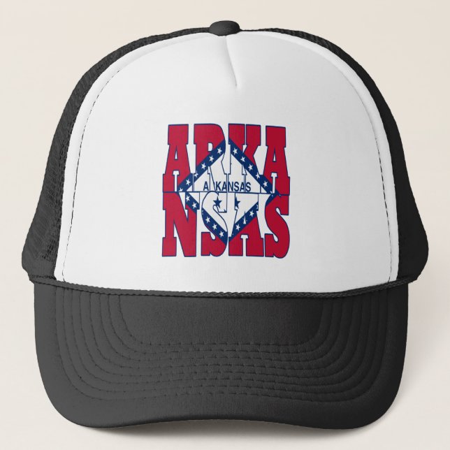 Arkansas patriotic state flag text trucker hat (Front)