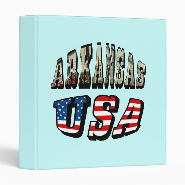 Arkansas Picture and USA Flag Text 3 Ring Binder (Front/Spine)