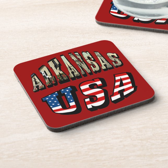 Arkansas Picture and USA Flag Text Beverage Coaster (Left Side)