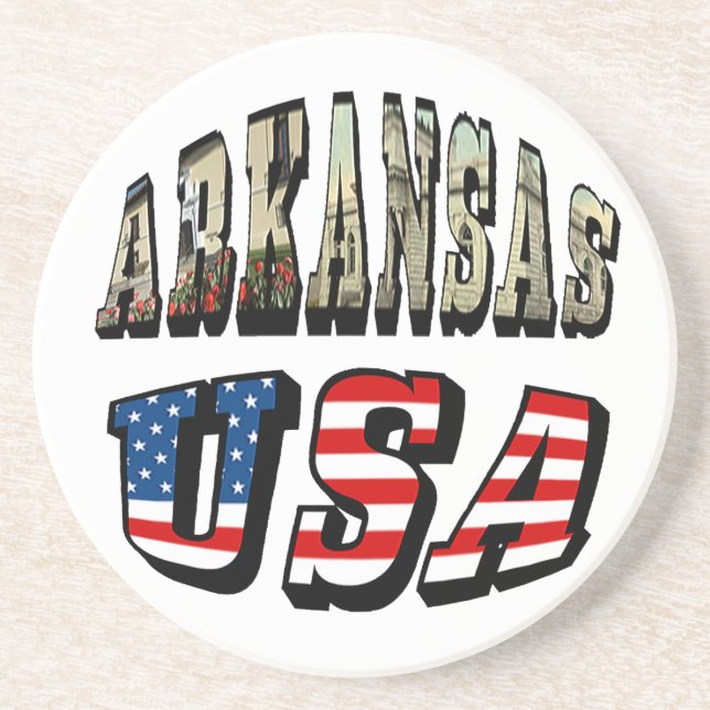 Arkansas Picture and USA Flag Text Drink Coaster (Front)