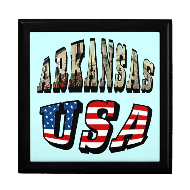 Arkansas Picture and USA Flag Text Gift Box (Front)