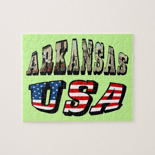 Arkansas Picture and USA Flag Text Jigsaw Puzzle