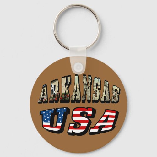 Arkansas Picture and USA Flag Text Keychain