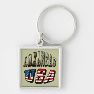 Arkansas Picture and USA Flag Text Keychain