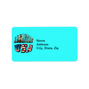 Arkansas Picture and USA Flag Text Label