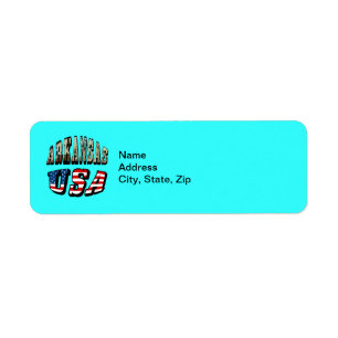 Arkansas Picture and USA Flag Text Label