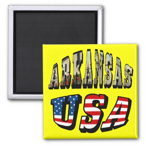 Arkansas Picture and USA Flag Text Magnet