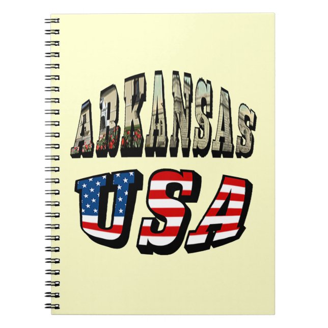 Arkansas Picture and USA Flag Text Notebook (Front)