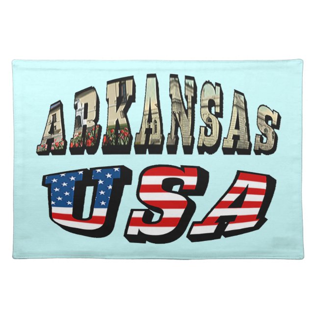 Arkansas Picture and USA Flag Text Placemat (Front)