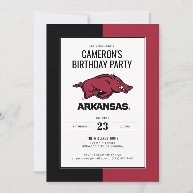 Arkansas Razorbacks Birthday Invitation (Front)
