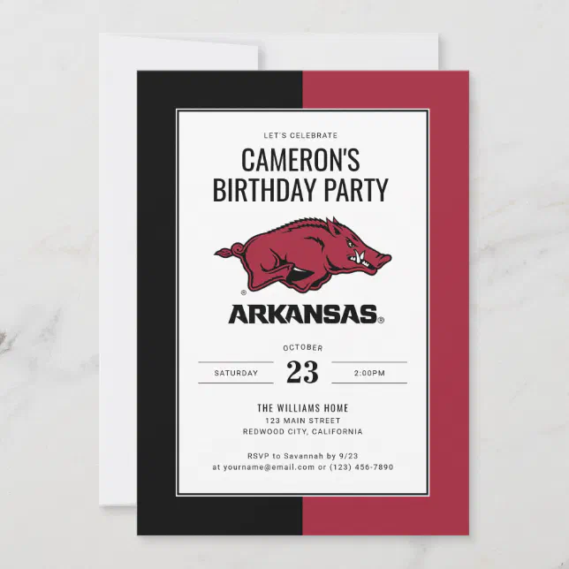 Arkansas Razorbacks Birthday Invitation | Zazzle