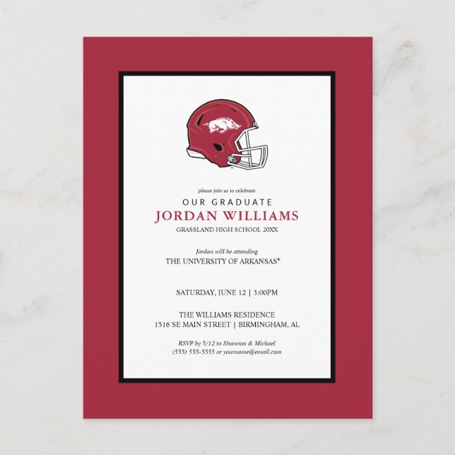 Arkansas Razorbacks Football Helmet Announcement Postcard (Front)