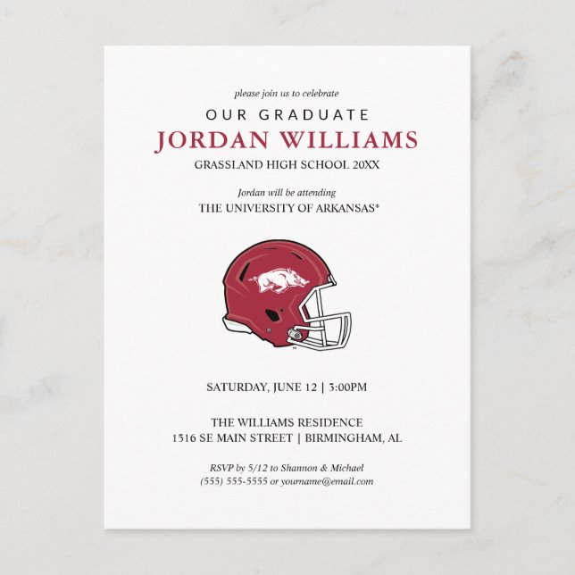 Arkansas Razorbacks Football Helmet Announcement Postcard (Front)