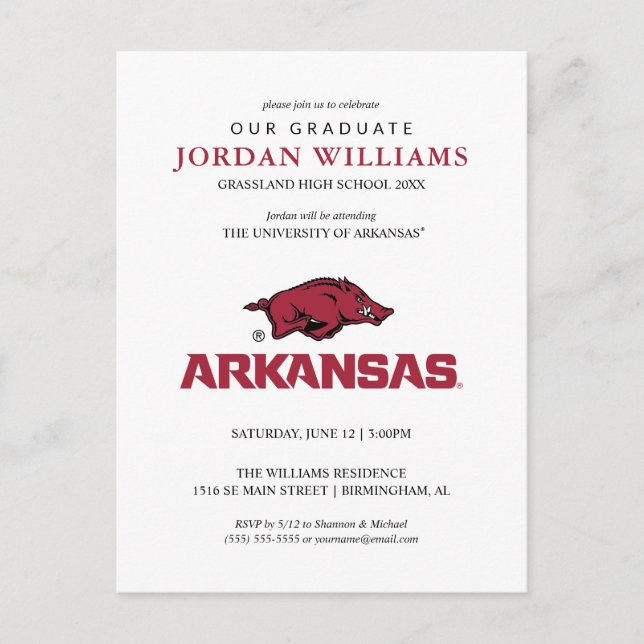 Arkansas Razorbacks Logo Announcement Postcard (Front)
