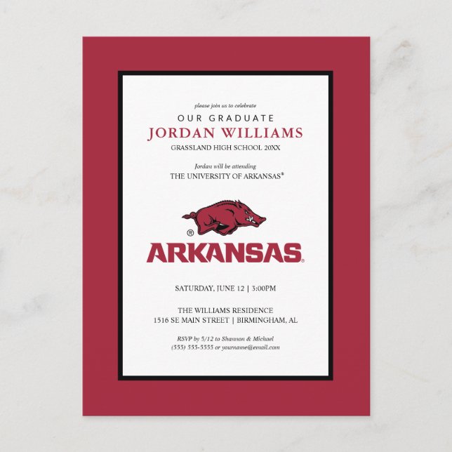 Arkansas Razorbacks Logo Announcement Postcard (Front)
