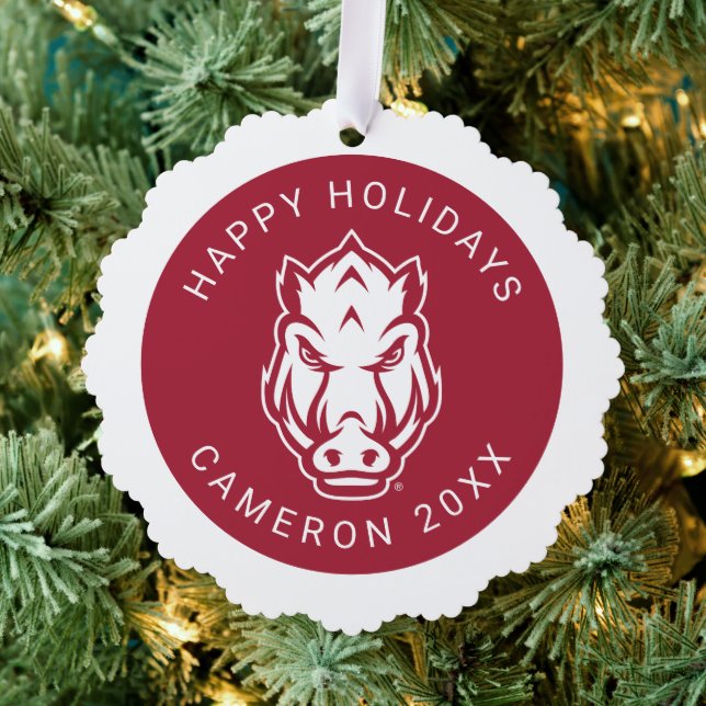 Arkansas Razorbacks Mascot Logo Ornament Card (Insitu (Tree))