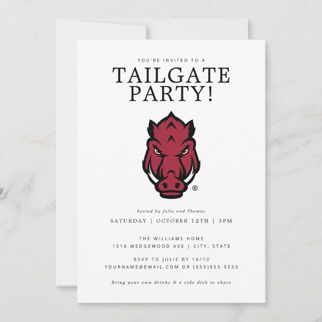 Arkansas Razorbacks Tailgate Party Invitation (Front)