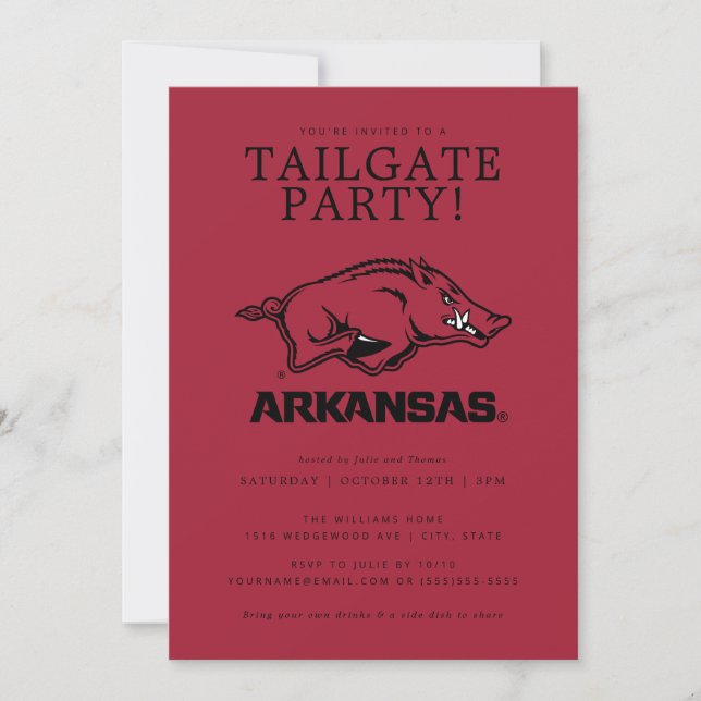 Arkansas Razorbacks Tailgate Party Invitation (Front)