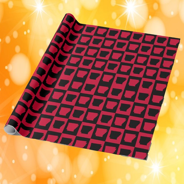 Arkansas Red and Black Checker Pattern Wrapping Paper (Wrapping paper with a black and red pattern featuring the outline of Arkansas.)