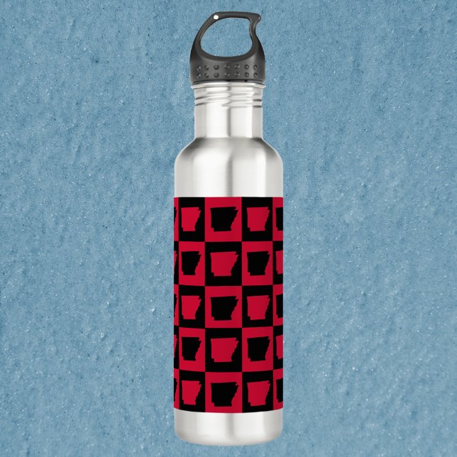 Arkansas Red and Black Pattern Stainless Steel Water Bottle (A water bottle with a black and red pattern of Arkansas!)