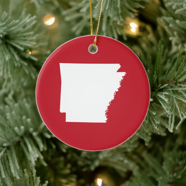 Arkansas Red and White Ceramic Ornament (Tree)
