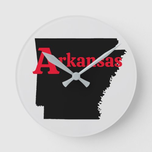 Arkansas Red Text Round Clock