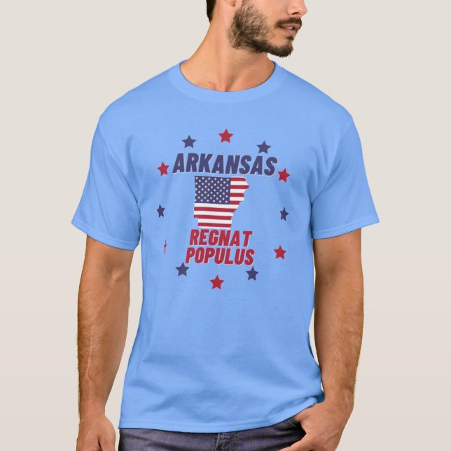 Arkansas Regnat Populus State Motto Flag Map Desig T-Shirt (Front)