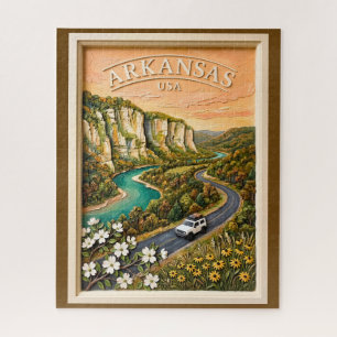 Arkansas Road Trip Vintage Ozark River Landscape Jigsaw Puzzle