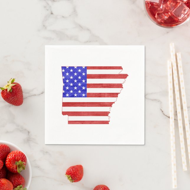 Arkansas Shaped American Flag Patriotic Paper Napkins (Insitu)