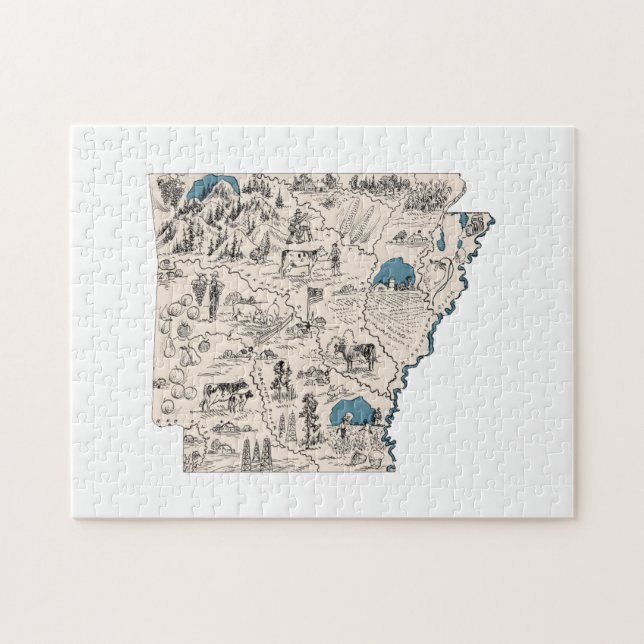 Arkansas Shaped Vintage Arkansan Picture Map Jigsaw Puzzle (Horizontal)
