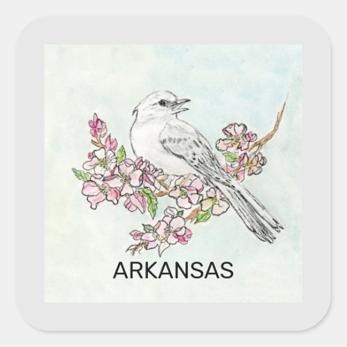 Arkansas state bird and flower square sticker