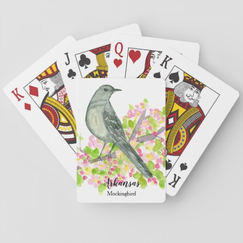 Arkansas State Bird Mockingbird Pink Flowers Poker Cards