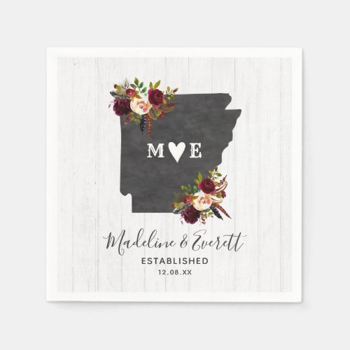 Arkansas State Destination Rustic Wedding Monogram Paper Napkins