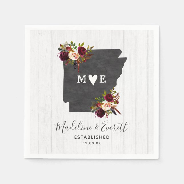 Arkansas State Destination Rustic Wedding Monogram Paper Napkins (Front)