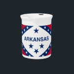 Arkansas State Flag Drink Pitcher<br><div class="desc">The Arkansas state flag is colorful with a deep red background, blue text and stars and complete with the white in the middle. Arkansas is a land of lakes and rivers, thick forests and fertile soil. The Arkansas Delta is a flat landscape of rich alluvial soils formed by repeated flooding...</div>