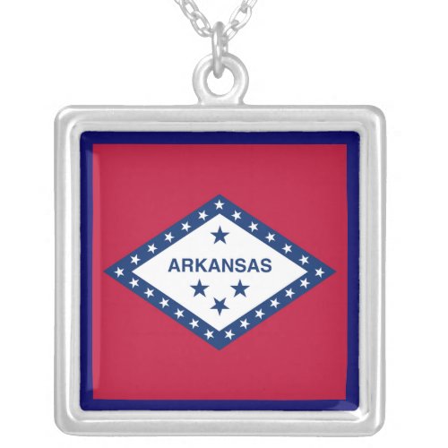 Arkansas State Flag Silver Plated Necklace