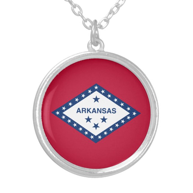 Arkansas State Flag Silver Plated Necklace (Front)