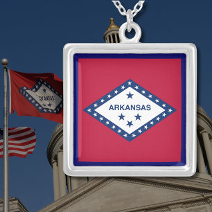 Arkansas State Flag Silver Plated Necklace