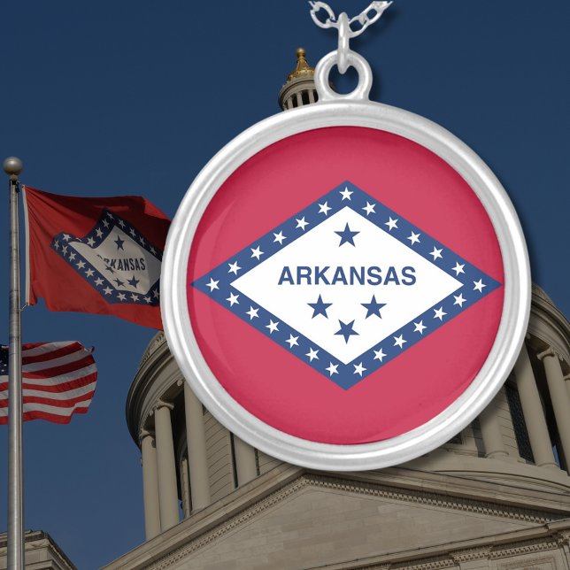Arkansas State Flag Silver Plated Necklace (Arkansas State Flag Silver Plated Necklace)