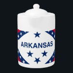 Arkansas State Flag Teapot<br><div class="desc">The Arkansas state flag is colorful with a deep red background, blue text, and stars and is complete with white in the middle. Arkansas is a land of lakes and rivers, thick forests, and fertile soil. ⭐PERSONALIZE this template with your artwork. ⭐EDIT it further to make more changes. ⭐TRANSFER this...</div>