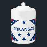 Arkansas State Flag Teapot<br><div class="desc">Arkansas State Flag teapot. The Arkansas state flag is colorful with a deep red background, blue text, and stars and is complete with white in the middle. Arkansas is a land of lakes and rivers, thick forests, and fertile soil. The Arkansas Delta is a flat landscape of rich alluvial soils...</div>